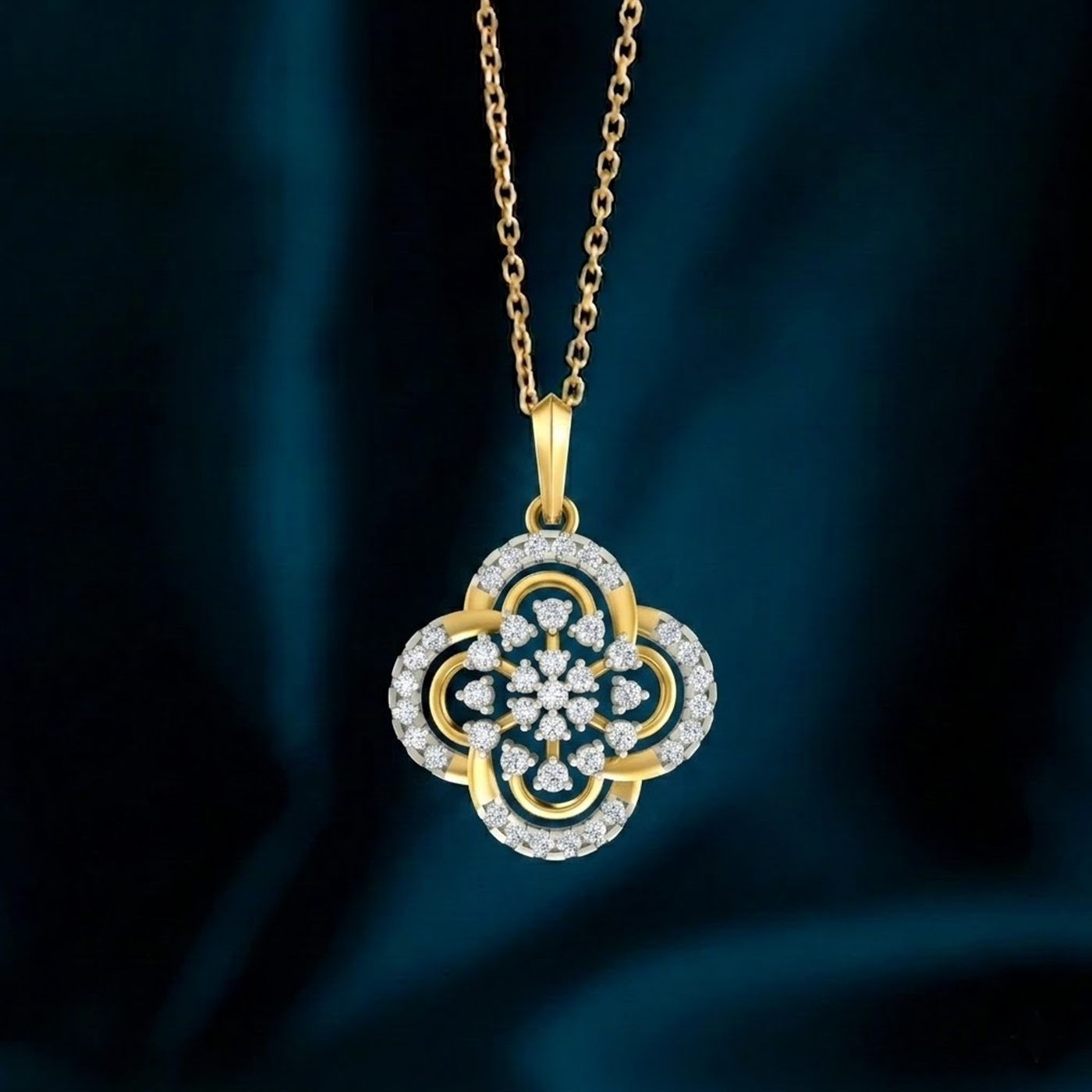 Gold & Diamond Floral Pendant Set KRC40752