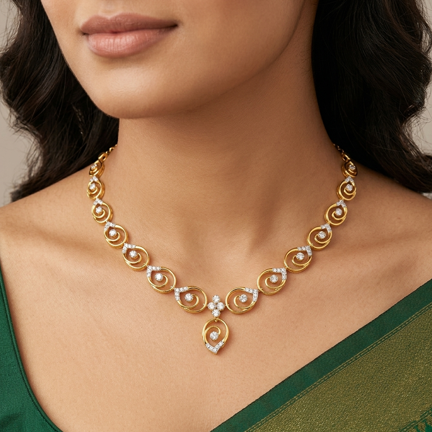 Gold & Diamond Lightweight NECKLACE SET KRC60115