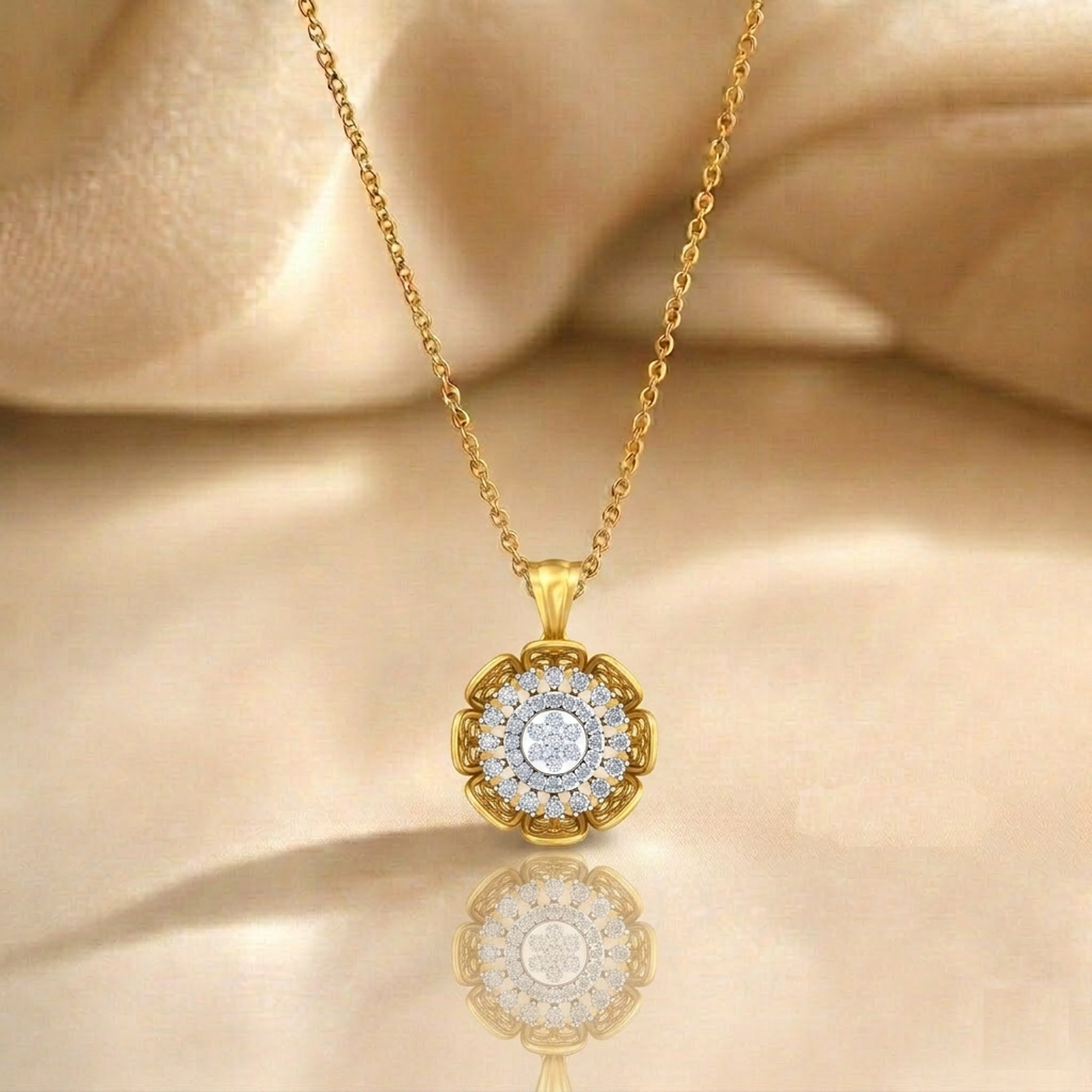 Designer Gold & Diamond Floral Pendant Set KRC40755