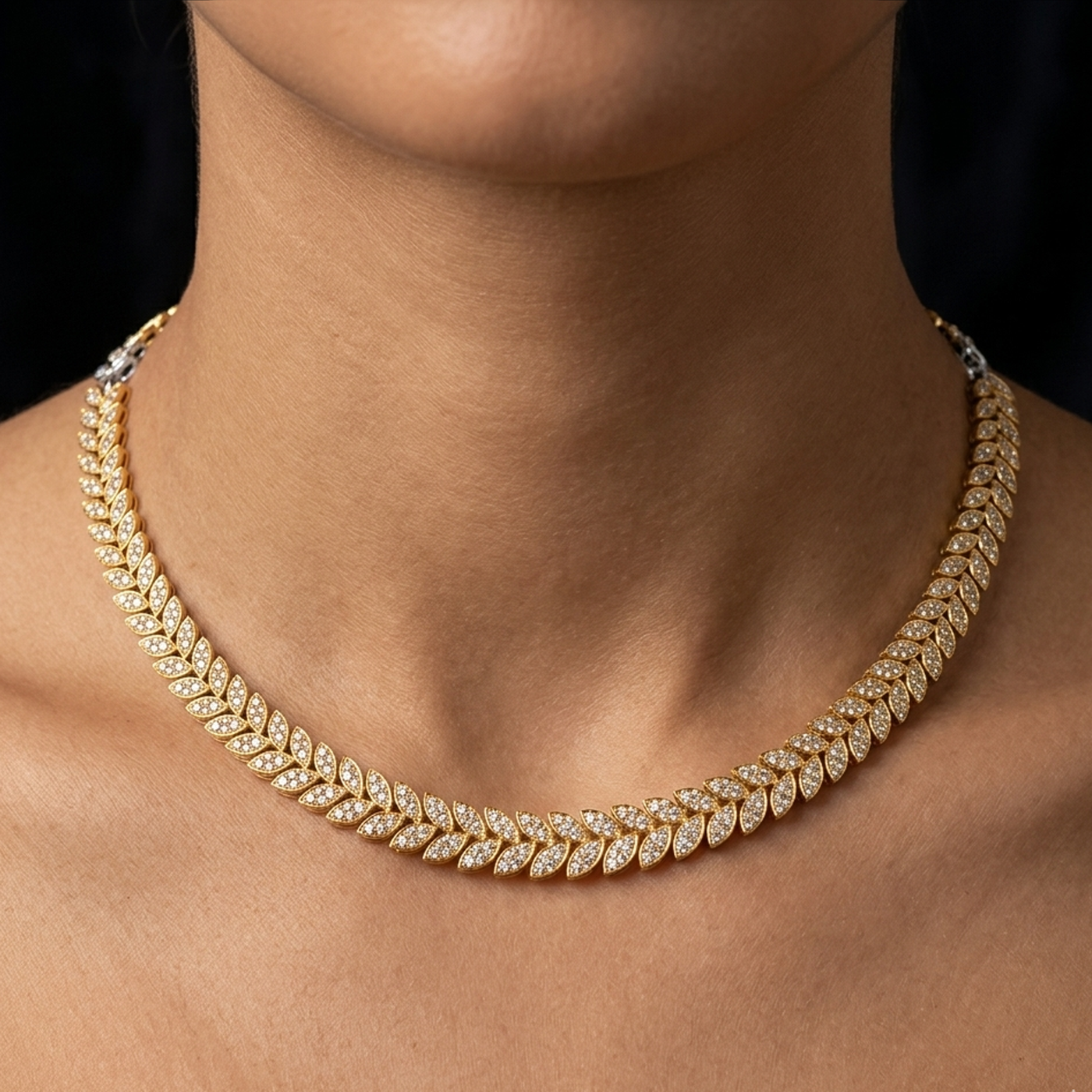 Gold & Diamond Choker Necklace Set KRC60145